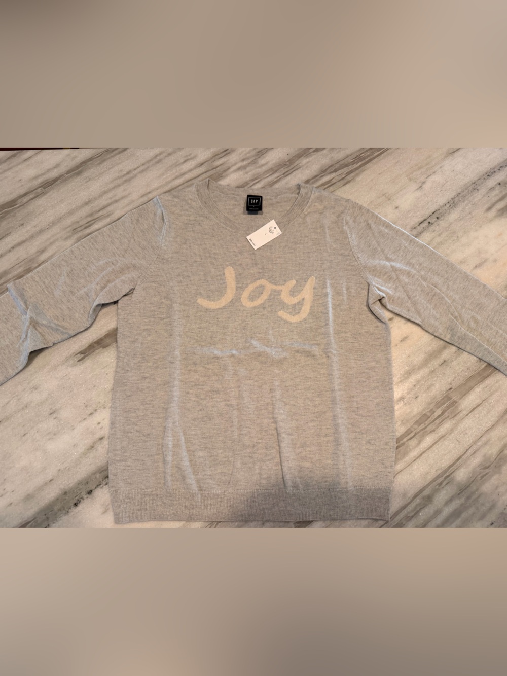 GAP Light Gray Knit Pullover with Cream Script